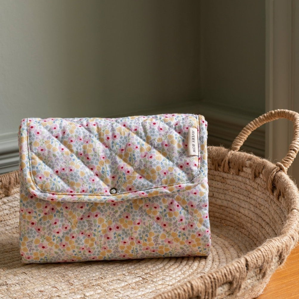 Cotton Travel Baby Changing Mat - Wildflower Garden – Changing Bags & Travel Changing Mats for children, available at Learning Bugs UK