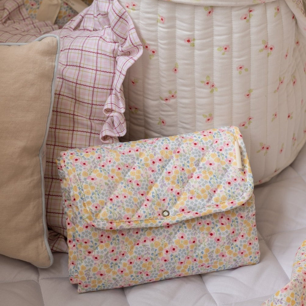 Cotton Travel Baby Changing Mat - Wildflower Garden – Changing Bags & Travel Changing Mats for children, available at Learning Bugs UK