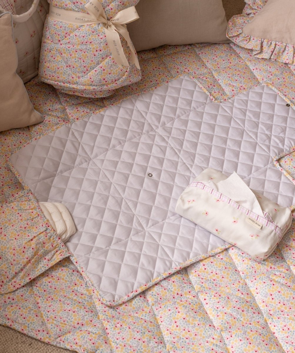 Cotton Travel Baby Changing Mat - Wildflower Garden – Changing Bags & Travel Changing Mats for children, available at Learning Bugs UK