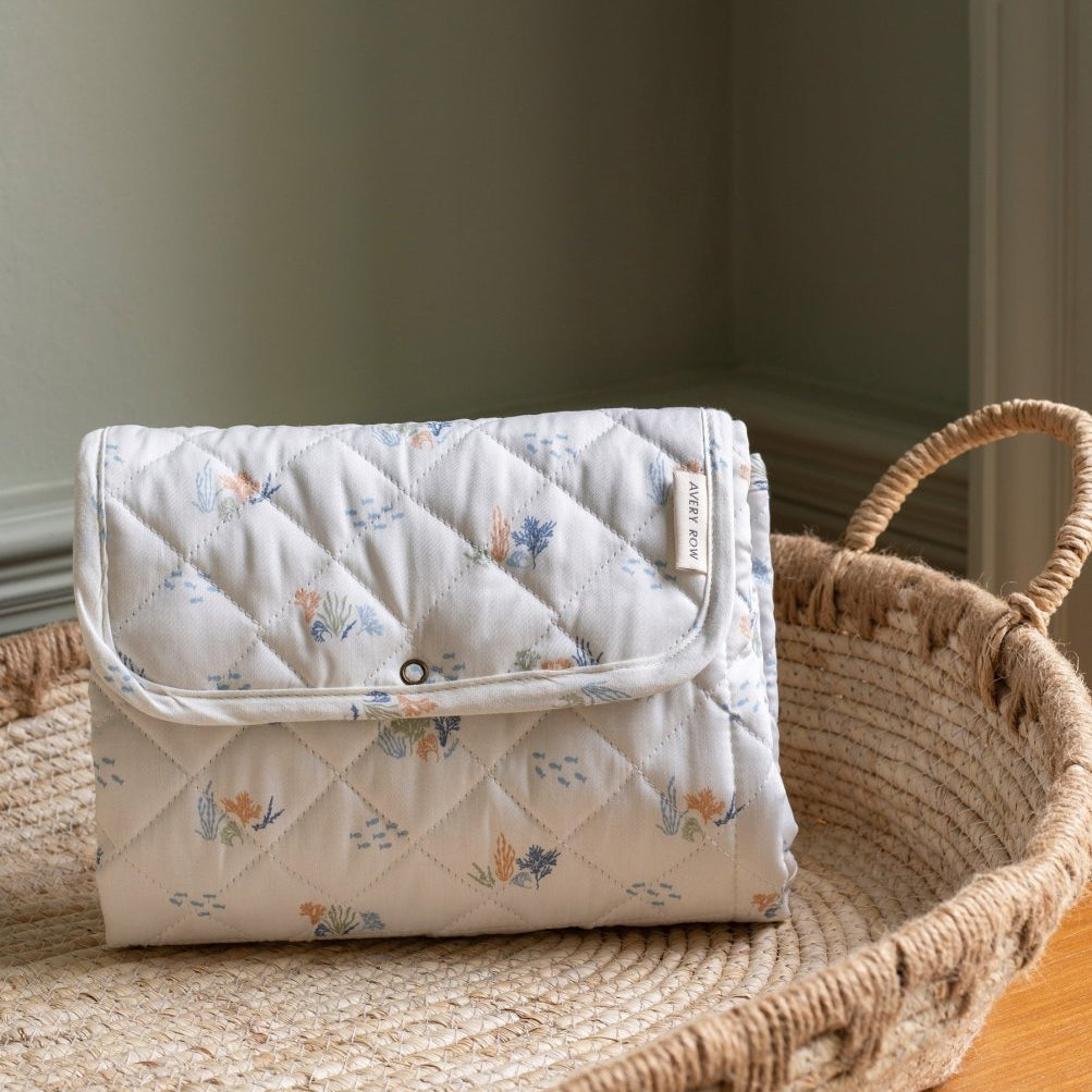 Cotton Travel Baby Changing Mat - Coastline – Changing Bags & Travel Changing Mats for children, available at Learning Bugs UK