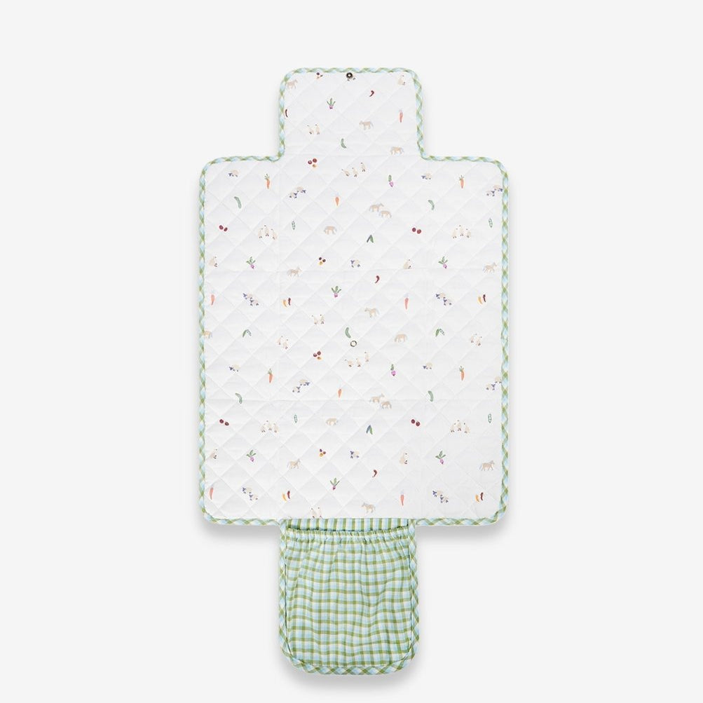 Cotton Travel Baby Changing Mat - Greenhouse Gingham – Changing Bags & Travel Changing Mats for children, available at Learning Bugs UK