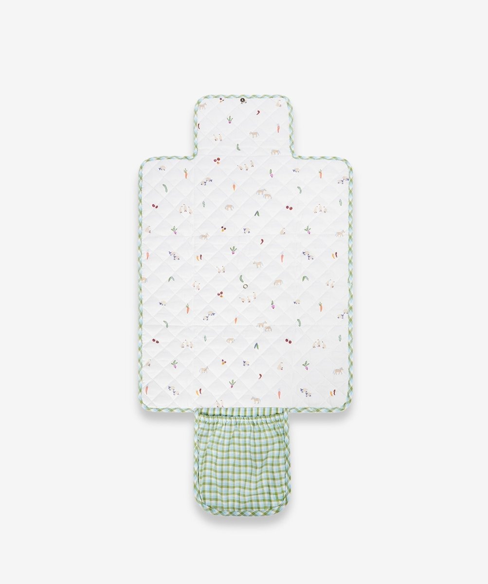 Cotton Travel Baby Changing Mat - Greenhouse Gingham – Changing Bags & Travel Changing Mats for children, available at Learning Bugs UK