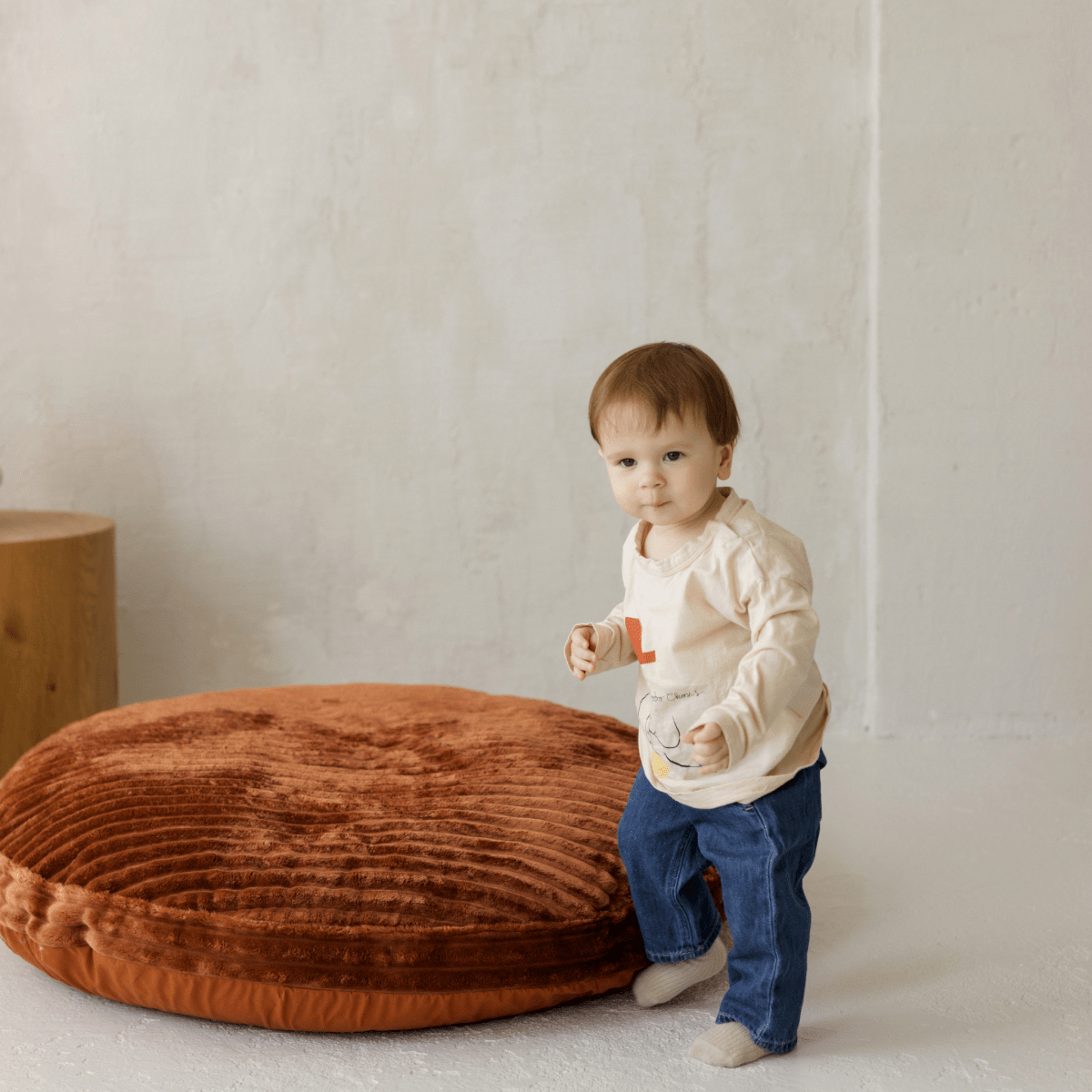MINICAMP Large Kids Floor Cushion with a terracotta corduroy cover – Floor Pillows for children, available at Learning Bugs UK
