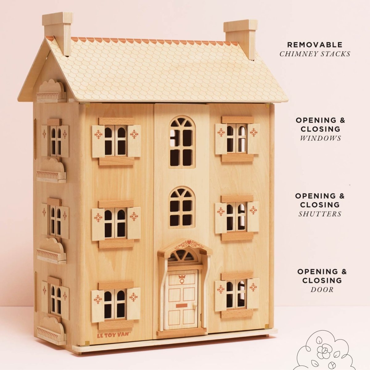 The Grand Natural Wood Dolls House – Dollhouses for children, available at Learning Bugs UK
