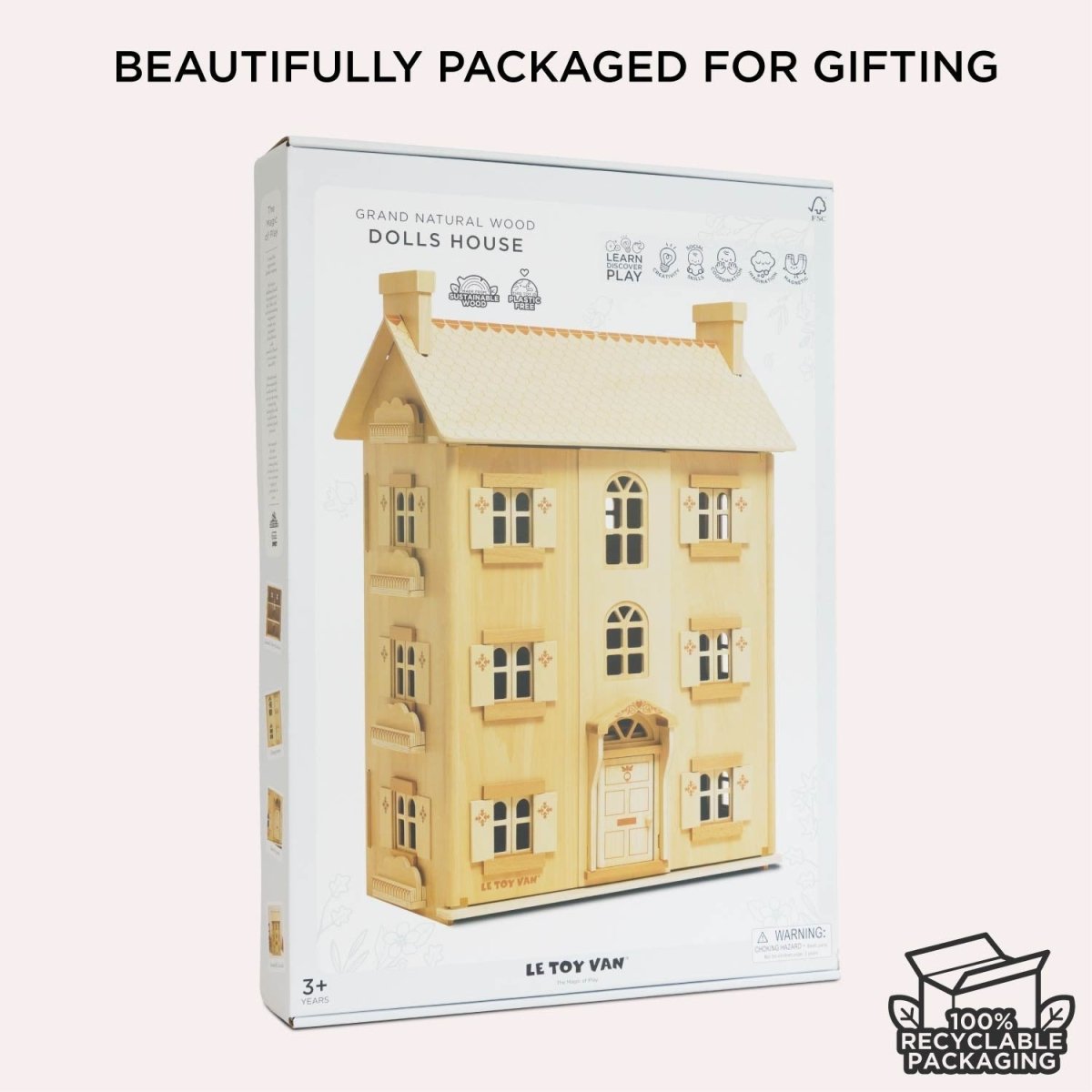 The Grand Natural Wood Dolls House – Dollhouses for children, available at Learning Bugs UK