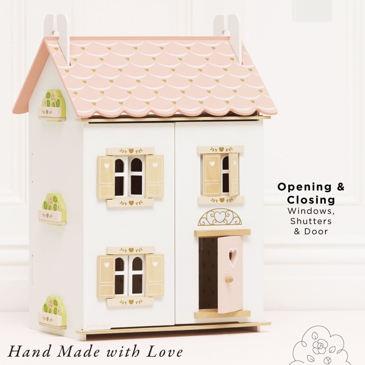 Roseheart Wooden Dolls House, Furniture and Family – Dollhouses for children, available at Learning Bugs UK