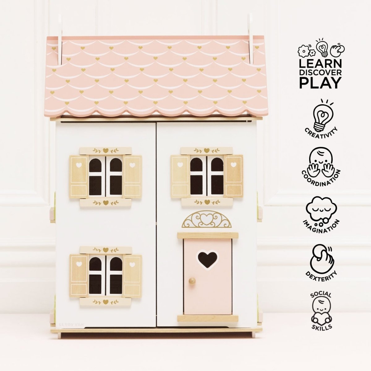 Roseheart Wooden Dolls House, Furniture and Family – Dollhouses for children, available at Learning Bugs UK