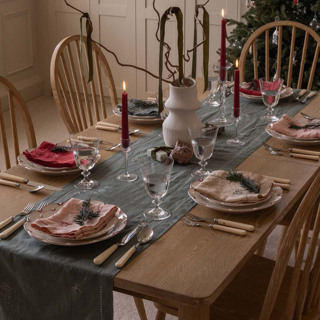 Buy Embroidered Linen Napkins, Set of 4 - Plaster Pink | Christmas for kids by Learning Bugs UK
