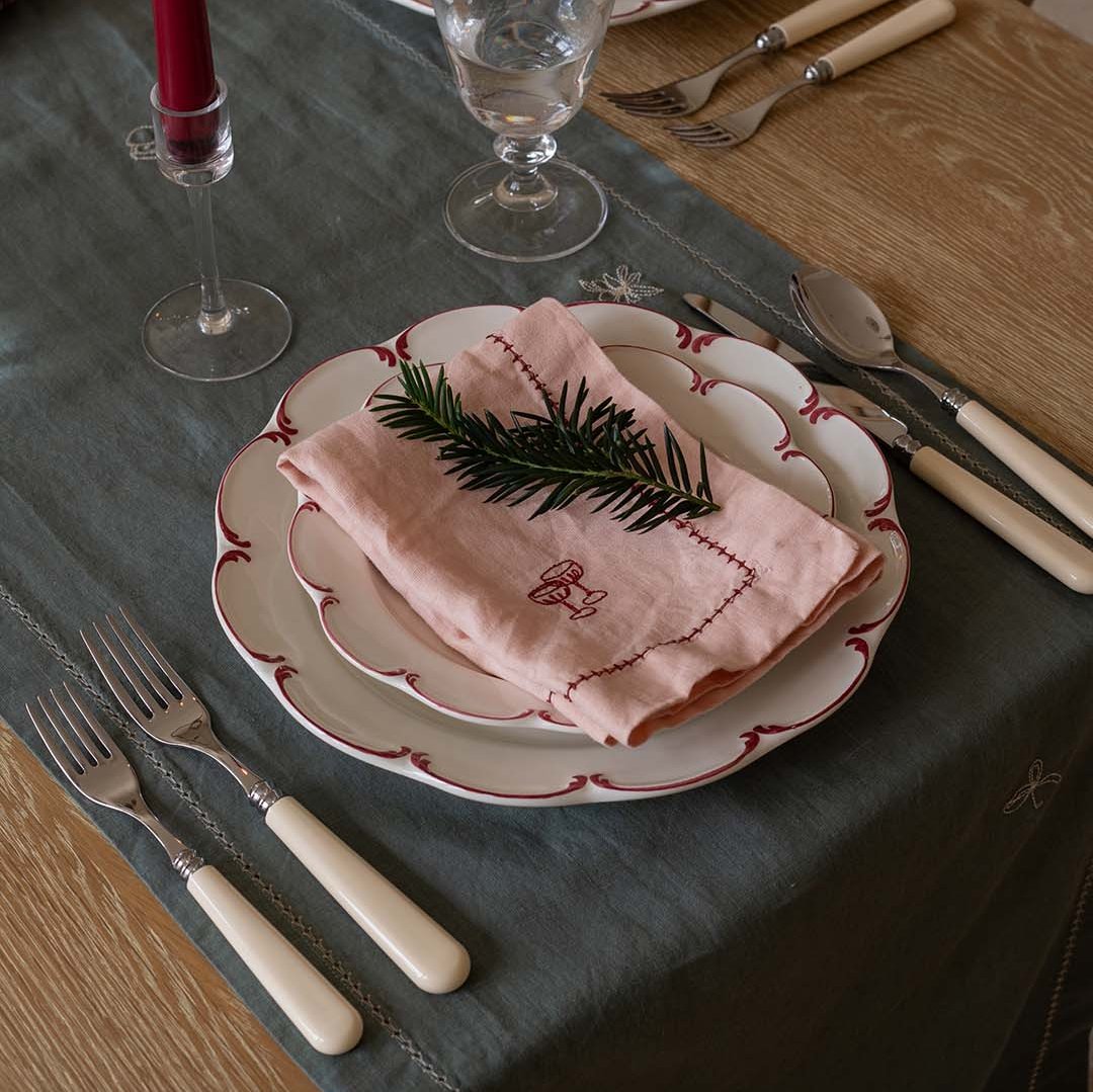 Embroidered Linen Napkins, Set of 4 - Plaster Pink