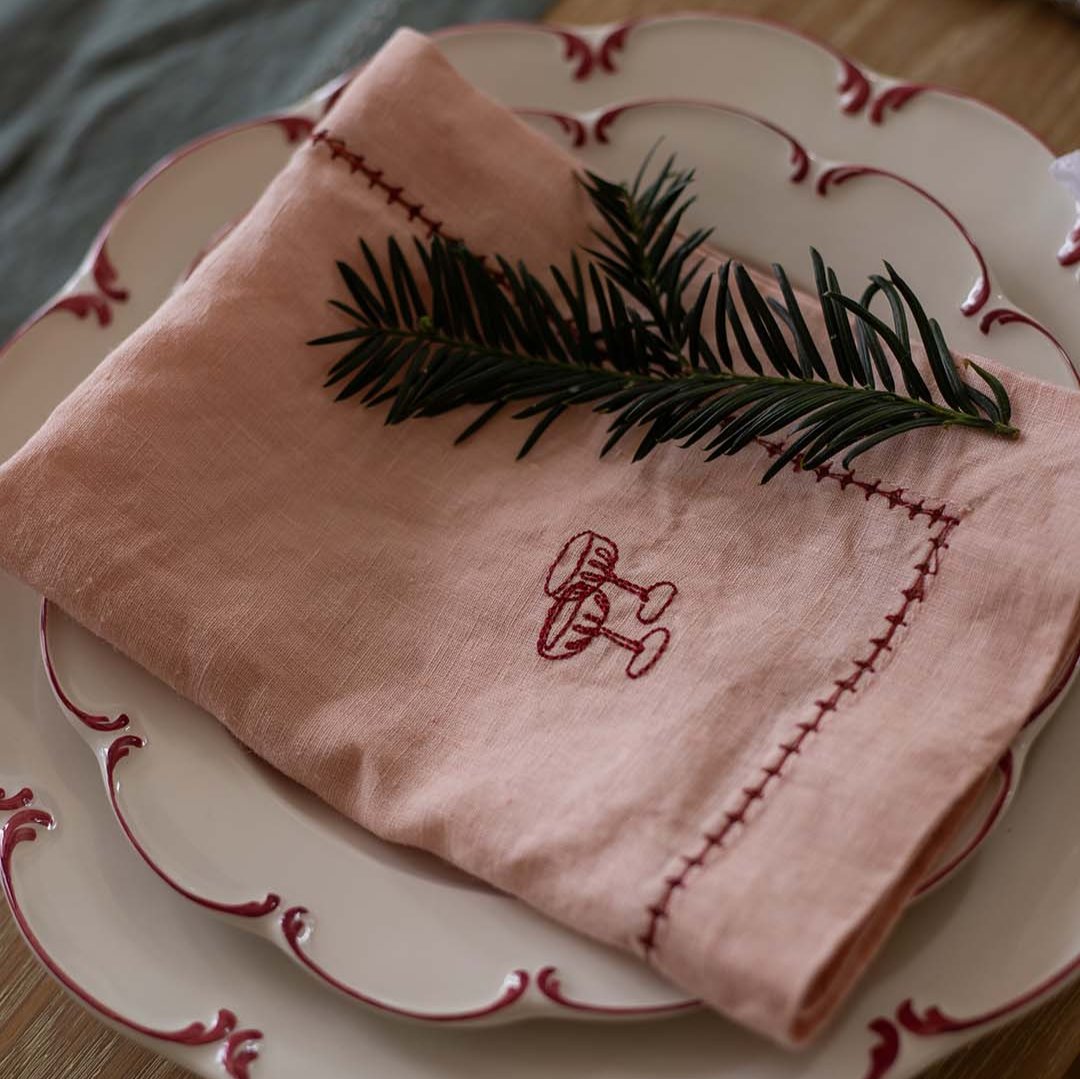 Embroidered Linen Napkins, Set of 4 - Plaster Pink