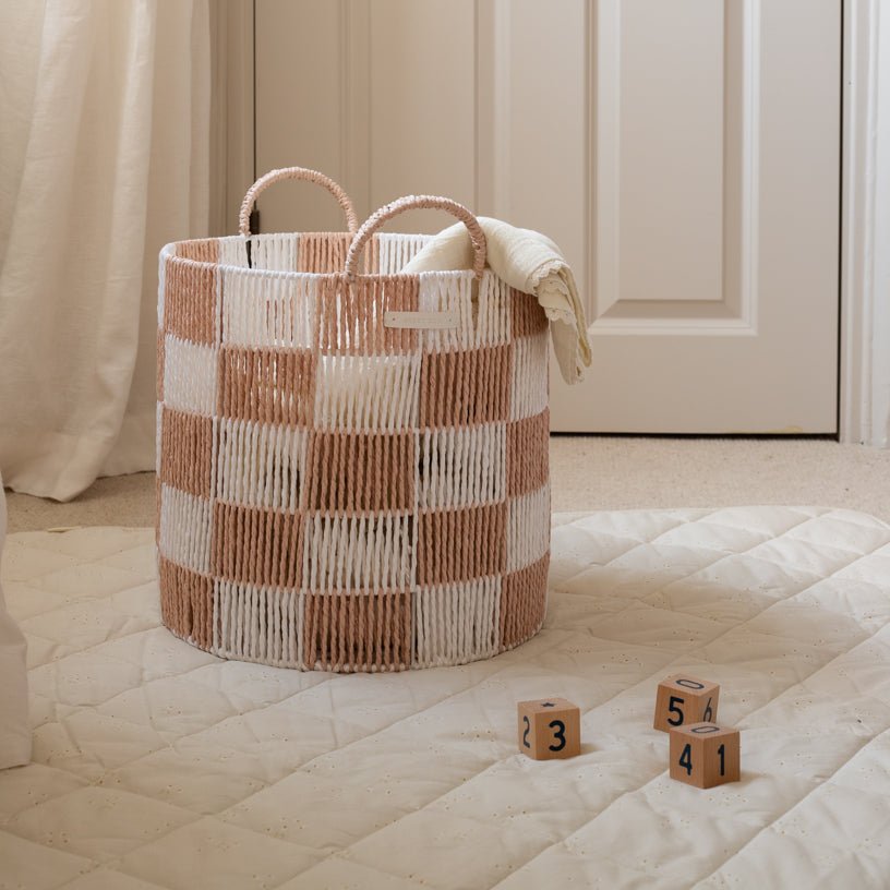 Checkerboard Storage Basket Large - Nude – Storage for children, available at Learning Bugs UK