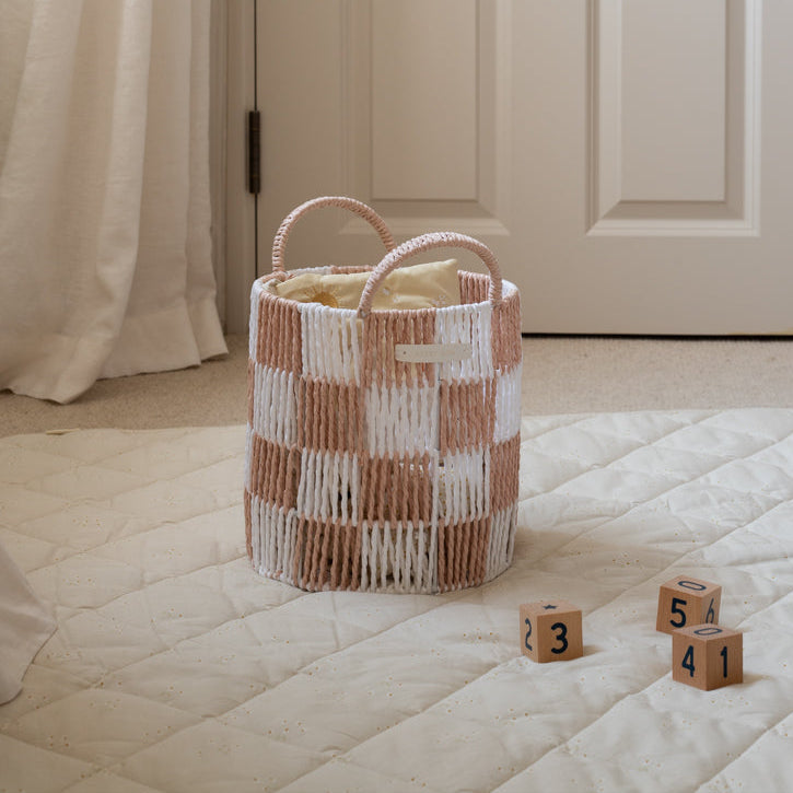 Checkerboard Storage Basket Small - Nude