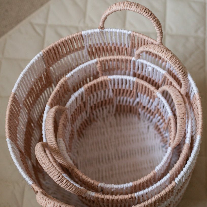 Checkerboard Storage Basket Large - Nude – Storage for children, available at Learning Bugs UK