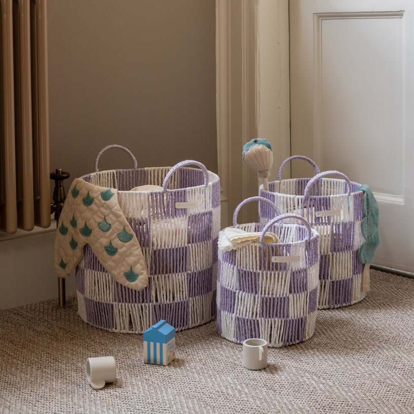 Checkerboard Storage Basket Set of 3 - Lilac – Storage for children, available at Learning Bugs UK