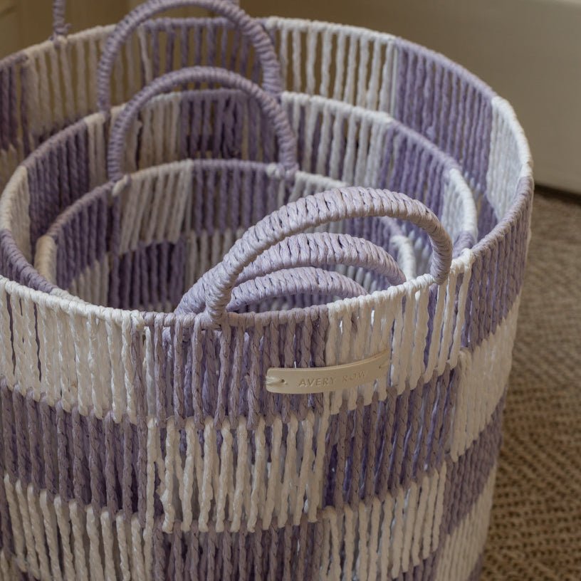 Checkerboard Storage Basket Set of 3 - Lilac – Storage for children, available at Learning Bugs UK