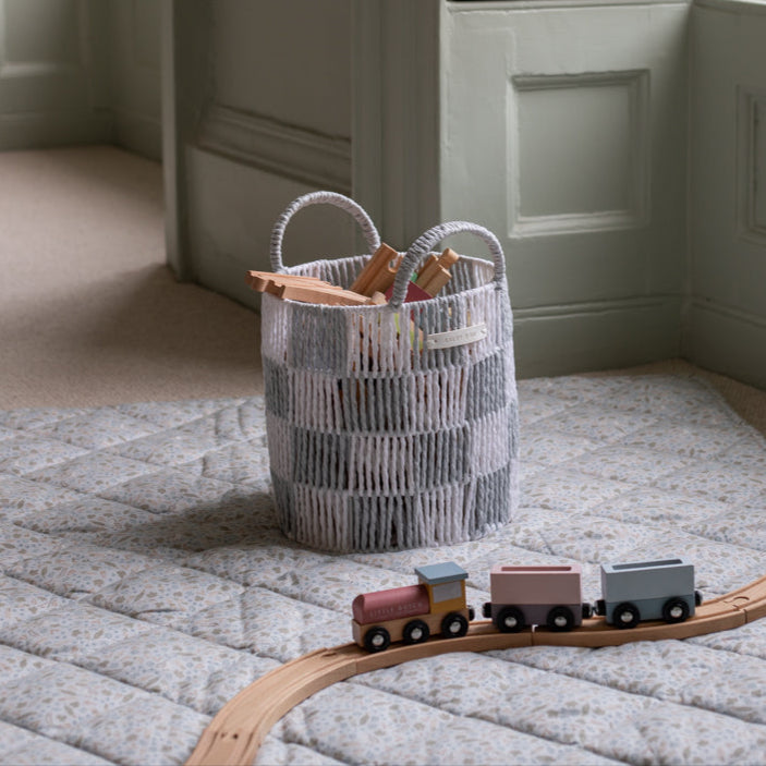 Checkerboard Storage Basket Small - Powder Blue