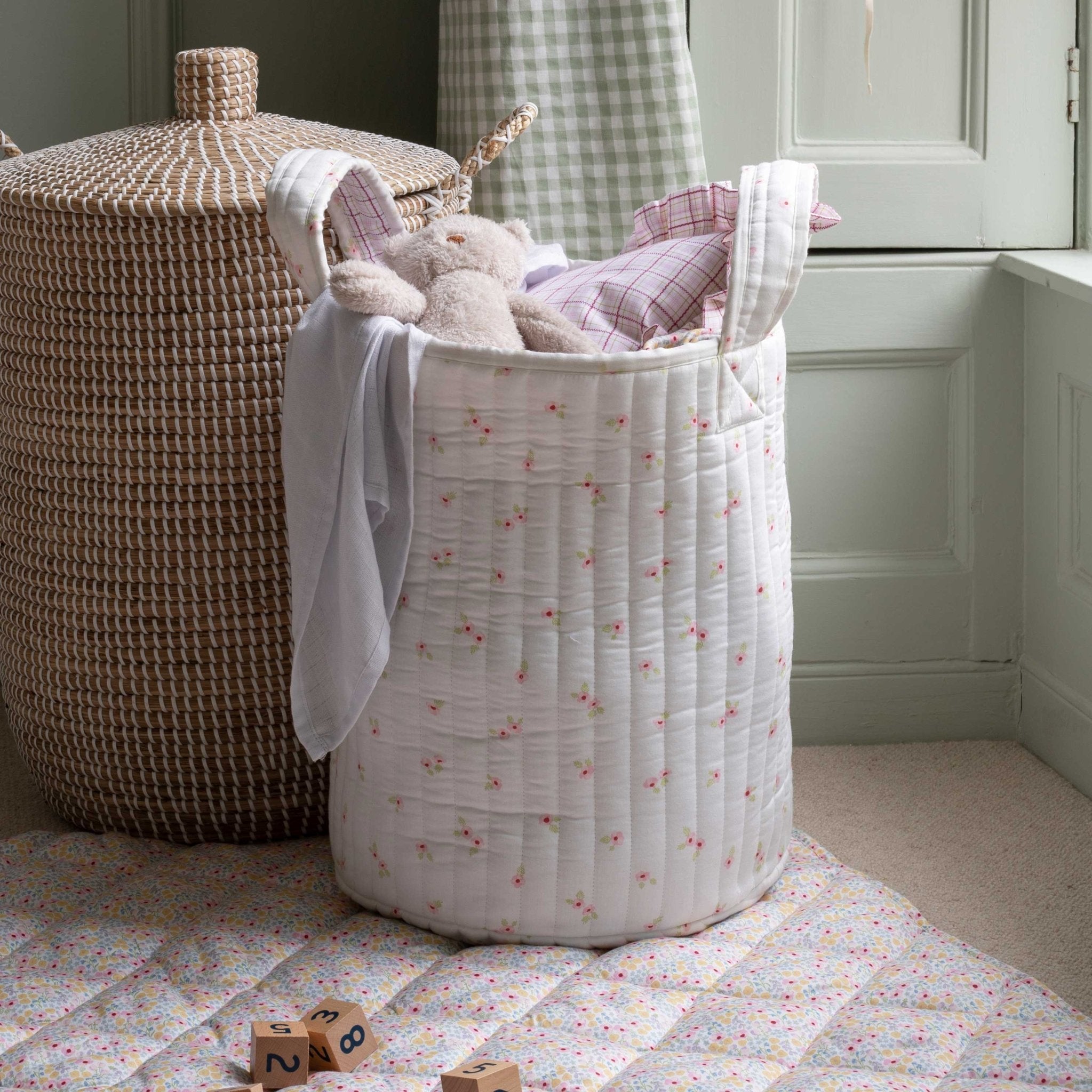 Buy Large Quilted Storage Basket - Anemone / Pink Check | Storage for kids by Learning Bugs UK