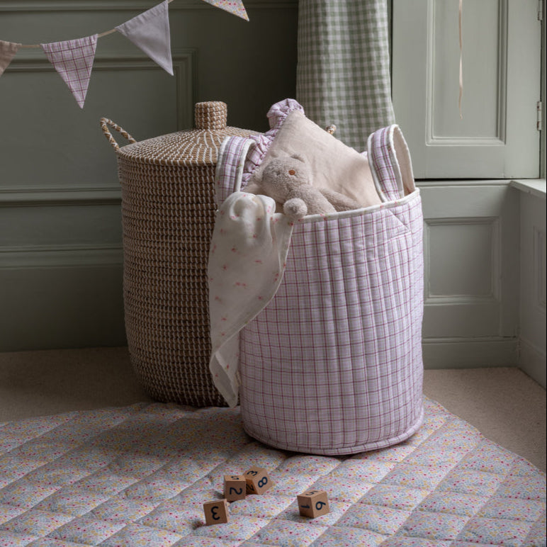 Large Quilted Storage Basket - Anemone / Pink Check