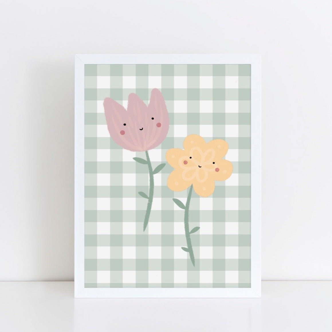 Happy Flowers Print - Green Gingham – for children, available at Learning Bugs UK