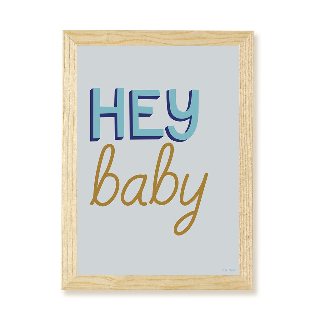Hibou Design Hey Baby Art Print - Blue – Fine art for children, available at Learning Bugs UK