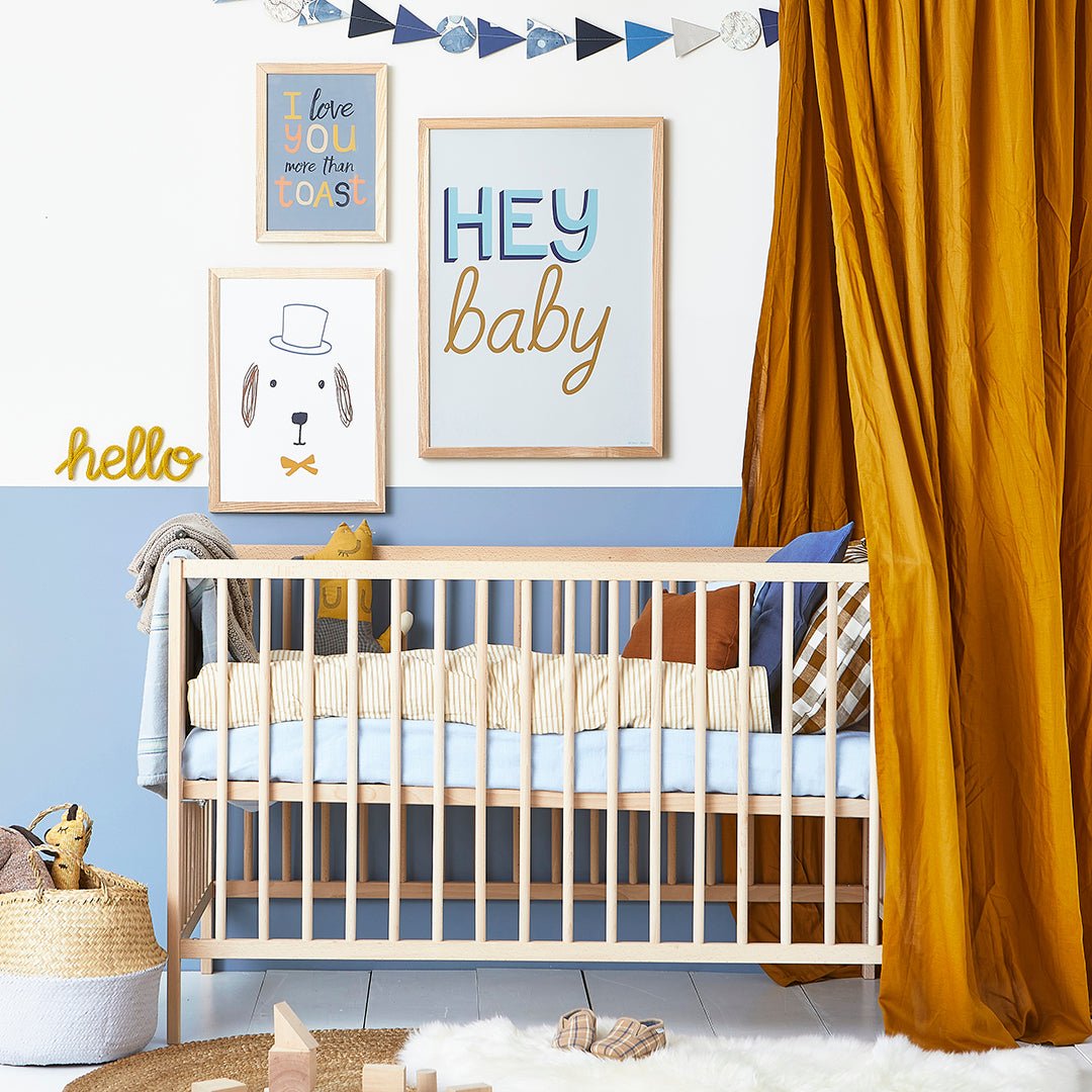 Hibou Design Hey Baby Art Print - Blue – Fine art for children, available at Learning Bugs UK