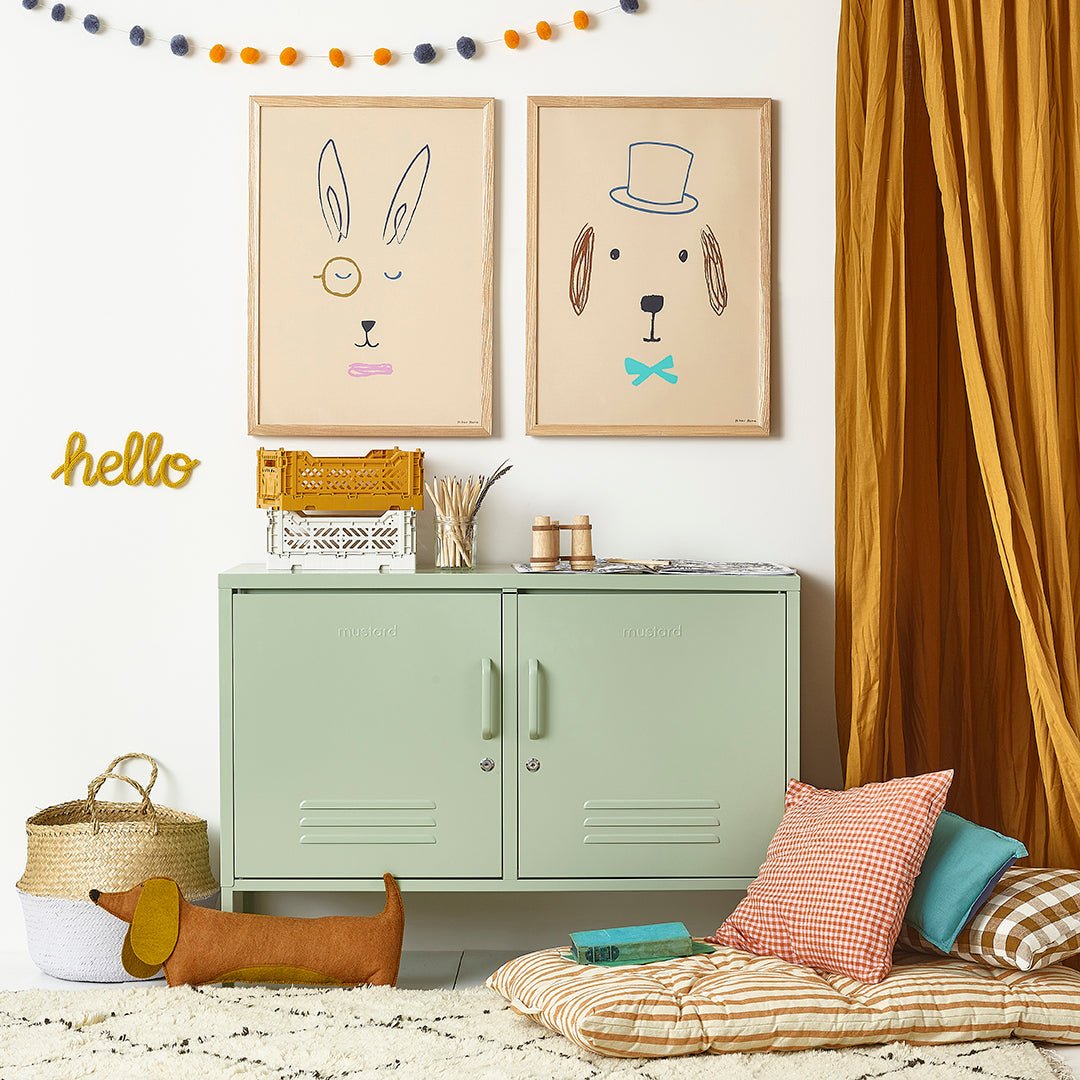 Hibou Design Hector Hare Art Print - Plaster Pink – Fine art for children, available at Learning Bugs UK