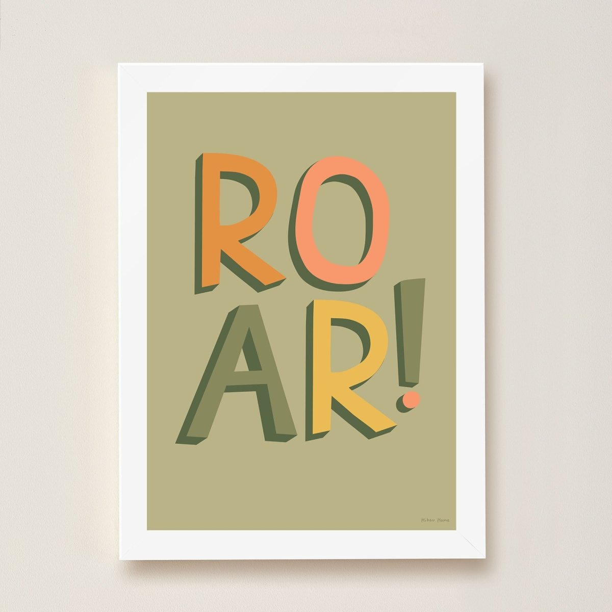 Hibou Design ROAR! Art Print - Khaki – Fine art for children, available at Learning Bugs UK