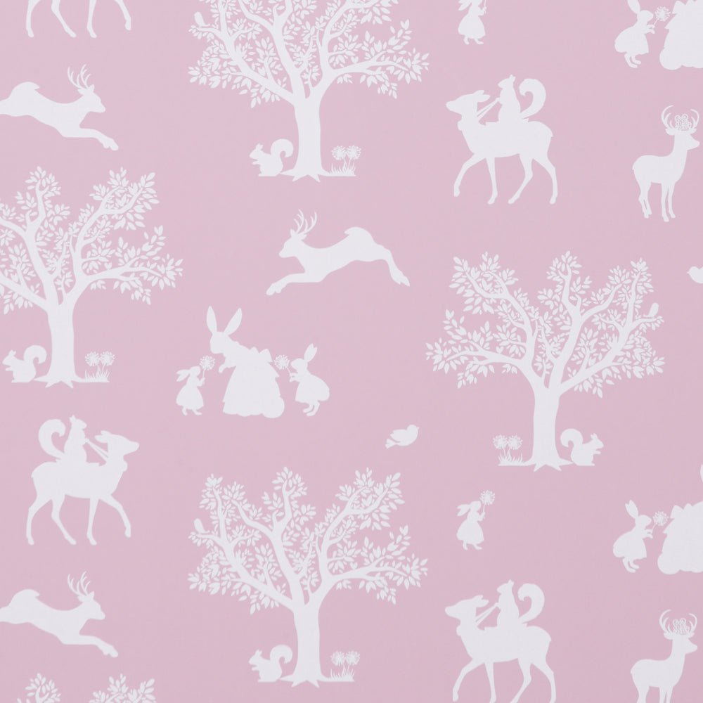 Hibou Design Enchanted Wood Wallpaper - Peony Pink – Wallpaper for children, available at Learning Bugs UK