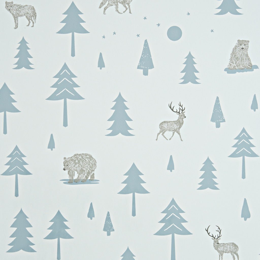 Hibou Design Into the Wild Wallpaper - Grey/Storm Green – Wallpaper for children, available at Learning Bugs UK