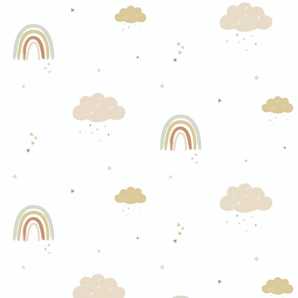 Hibou Design Rainbows Wallpaper - Mustard/Rose – Wallpaper for children, available at Learning Bugs UK