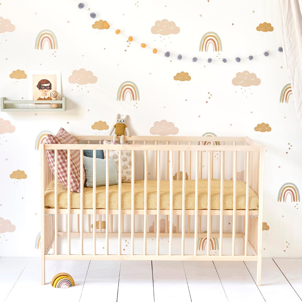 Hibou Design Rainbows Wallpaper - Mustard/Rose – Wallpaper for children, available at Learning Bugs UK