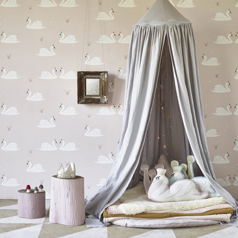 Hibou Design Swans Wallpaper - Pale Rose – Wallpaper for children, available at Learning Bugs UK