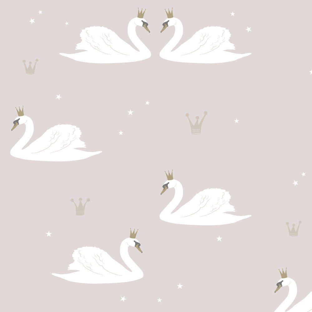 Hibou Design Swans Wallpaper - Pale Rose – Wallpaper for children, available at Learning Bugs UK