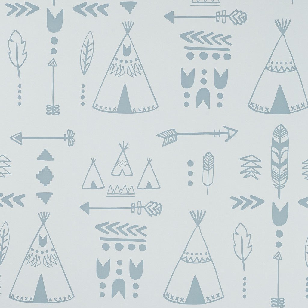 Hibou Design Teepees Wallpaper - Storm Green/Grey – Wallpaper for children, available at Learning Bugs UK