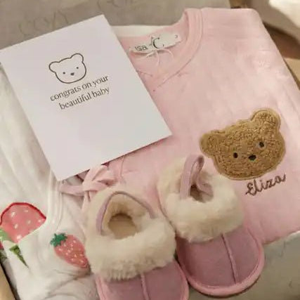 The Cozy Pink Boucle Baby Bear & Strawberry Personalised Gift Box – Gift Sets for children, available at Learning Bugs UK