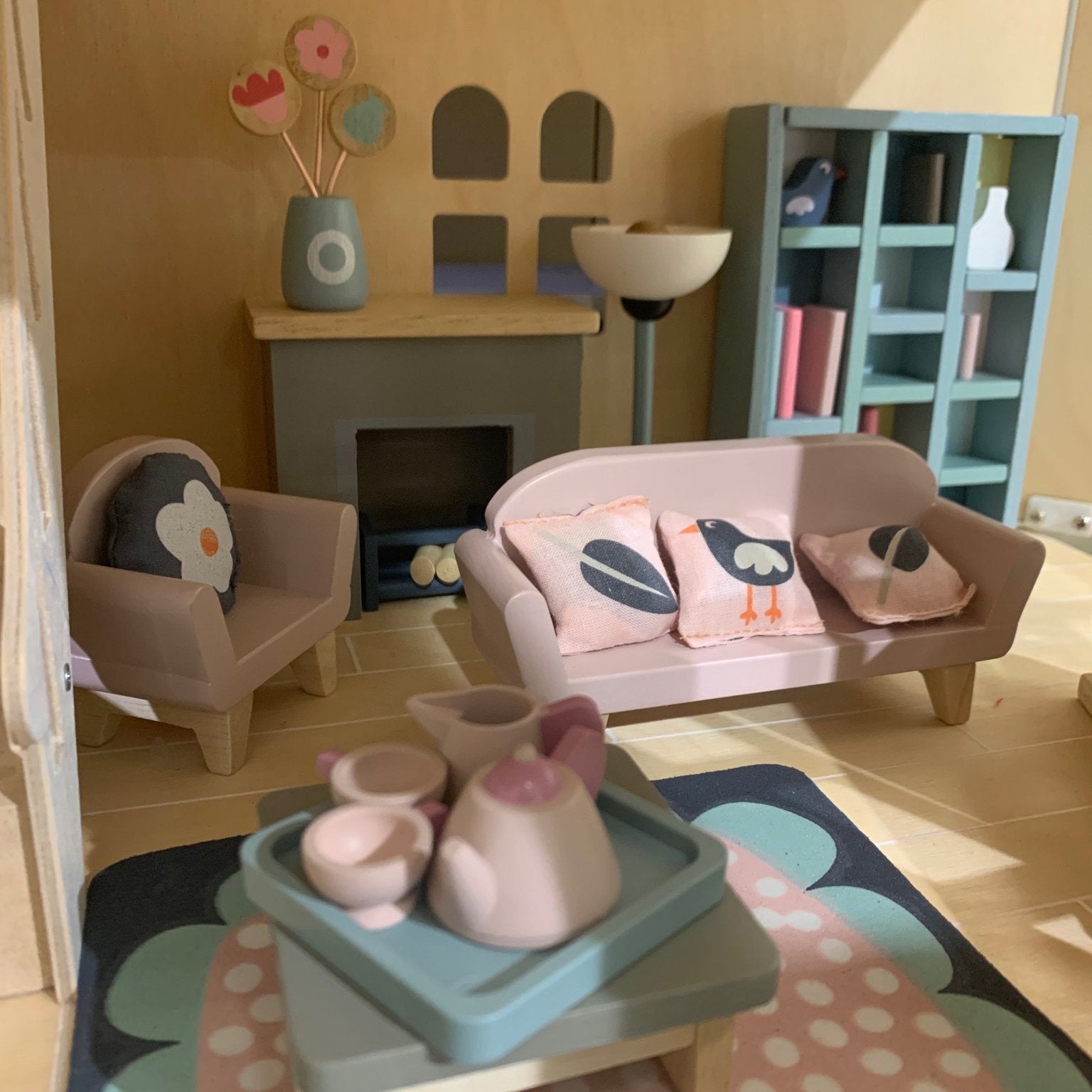 Buy Tender Leaf Dolls House Sitting Room Furniture Set | Wooden dolls house furniture for kids by Learning Bugs UK