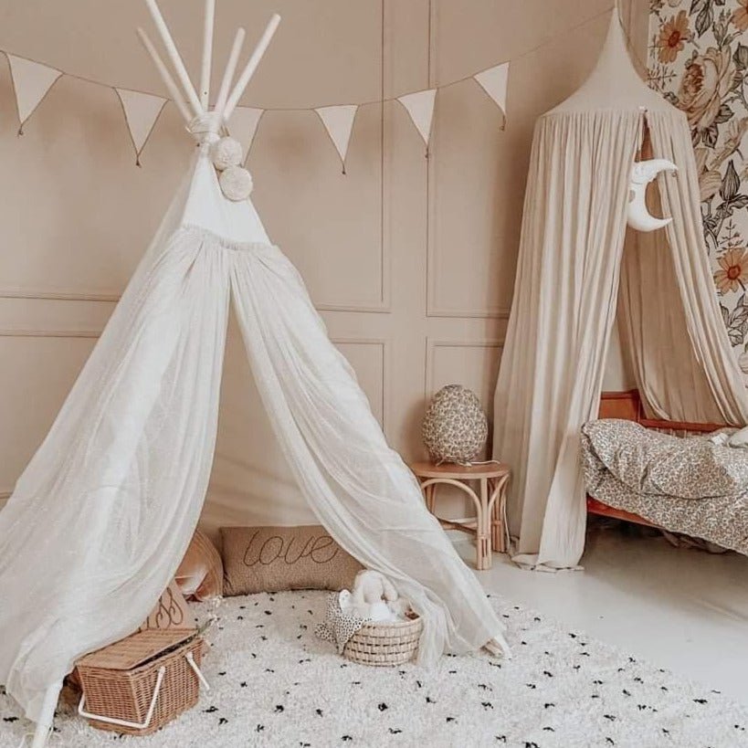 MINICAMP Fairy Kids Play Tent with Tulle in Ecru – Teepees for children, available at Learning Bugs UK