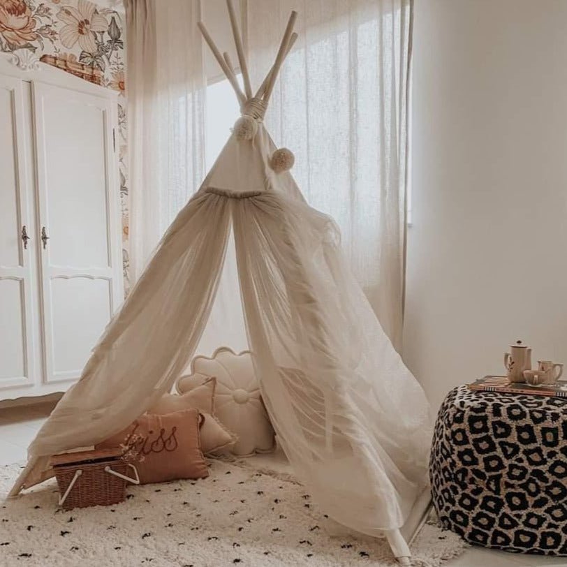 MINICAMP Fairy Kids Play Tent with Tulle in Ecru – Teepees for children, available at Learning Bugs UK
