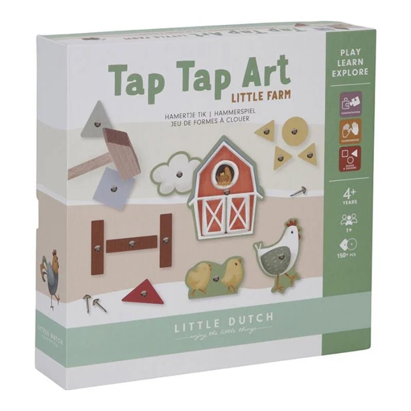 Box of Tap Tap Art Little Farm craft set with farm-themed shapes and tools.