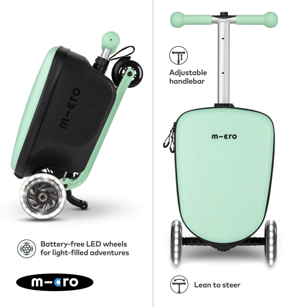 Micro Scooters Mini Micro LED Luggage – Suitcase Scooters for children, available at Learning Bugs UK