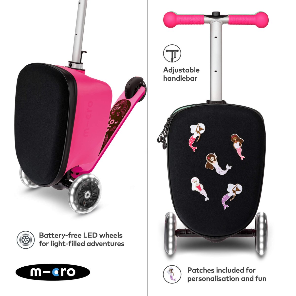 Micro Scooters Mini Micro LED Luggage – Suitcase Scooters for children, available at Learning Bugs UK