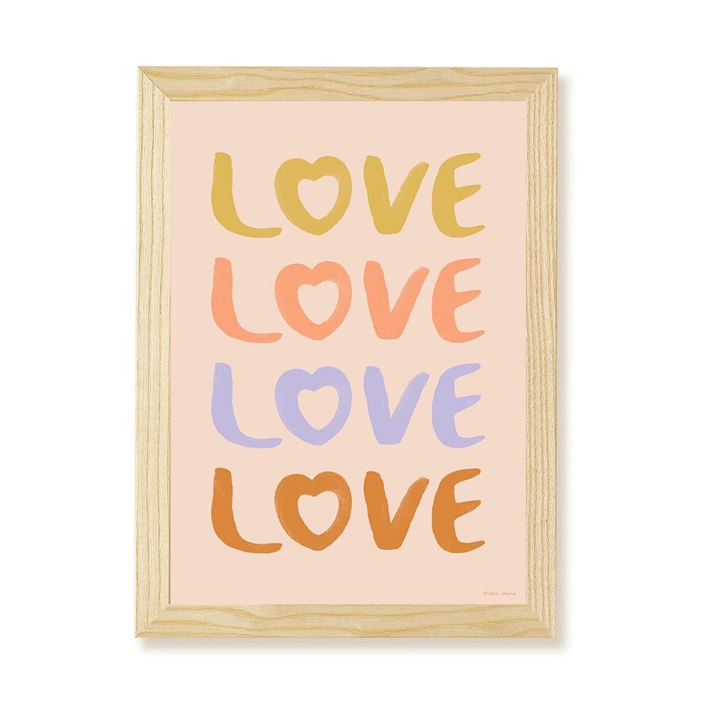 Hibou Design LOVE Art Print - Pink – Fine art for children, available at Learning Bugs UK