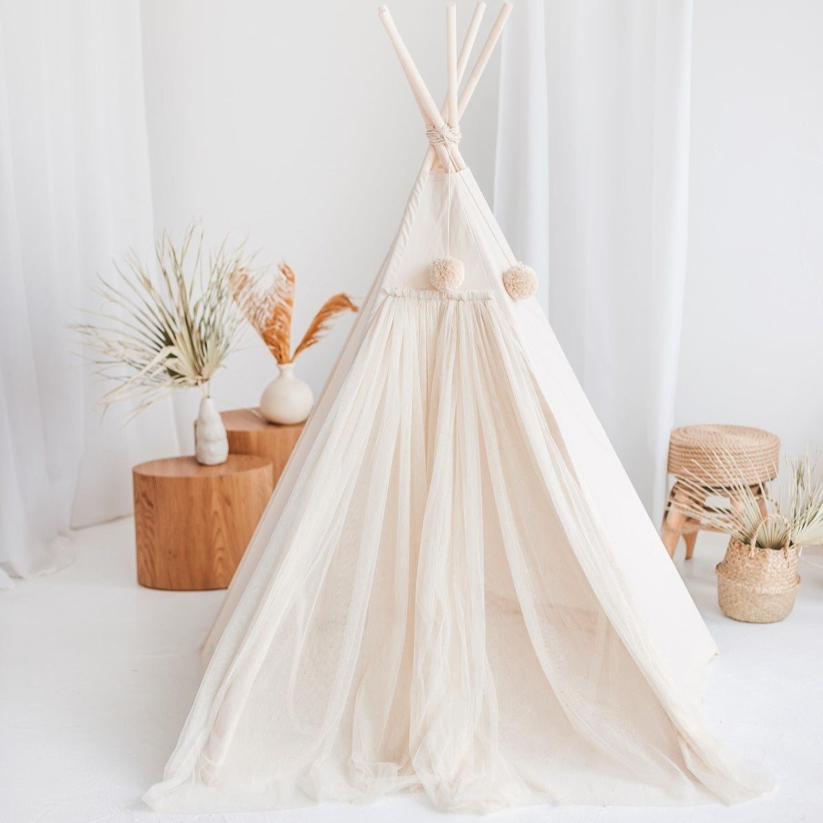 MINICAMP Fairy Kids Play Tent with Tulle in Ecru – Teepees for children, available at Learning Bugs UK