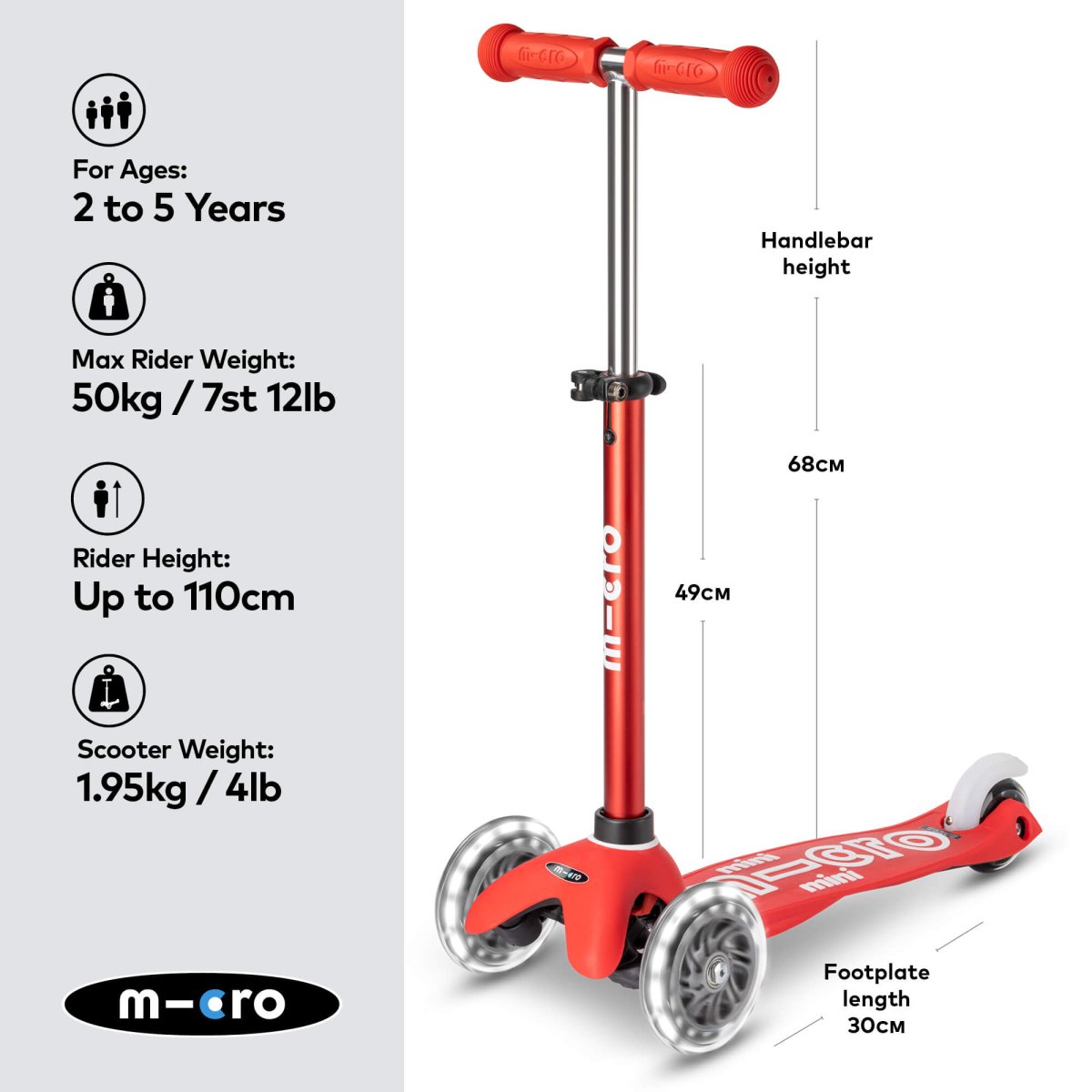 Micro Scooters Mini Micro Scooter Deluxe LED – Scooters for children, available at Learning Bugs UK
