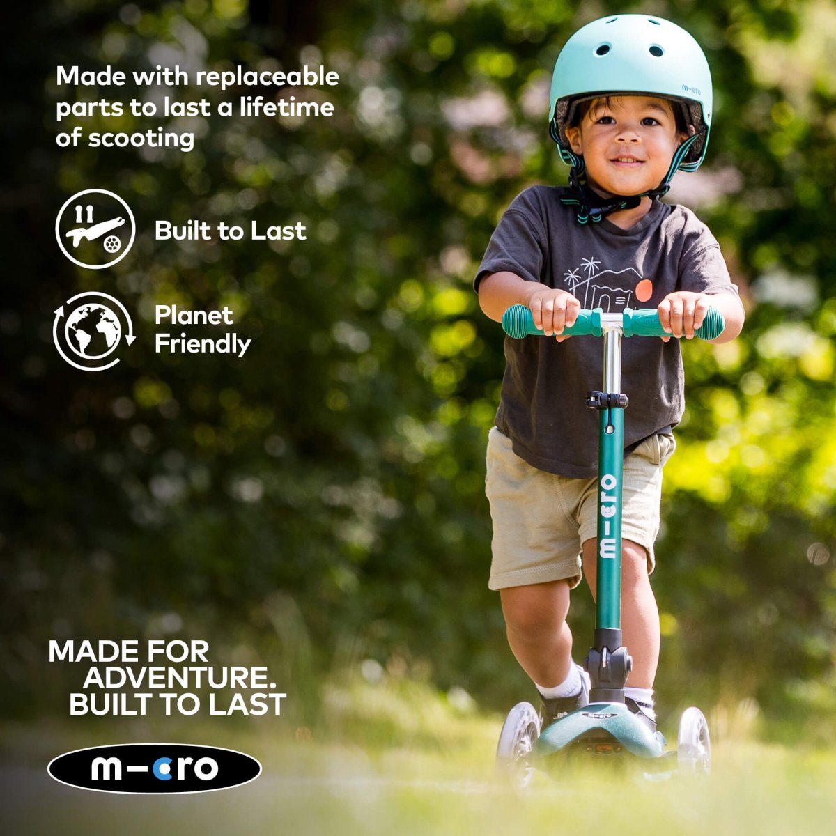 Mini Micro Scooter Deluxe ECO LED - Green – for children, available at Learning Bugs UK