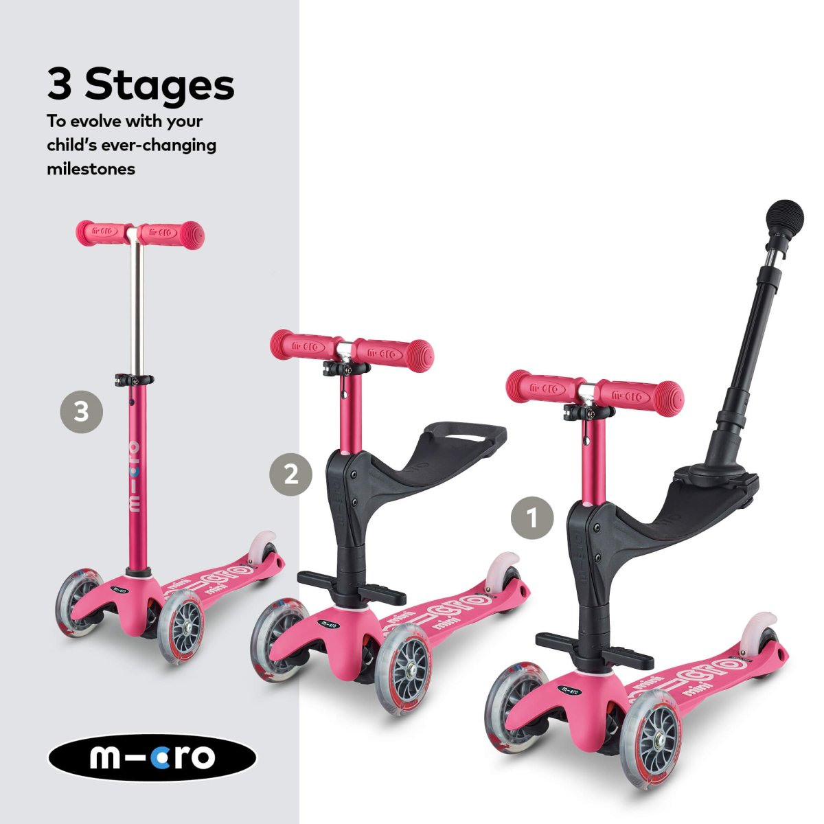 Micro Scooters Mini Micro 3-in-1 Deluxe Plus Scooter – Scooters for children, available at Learning Bugs UK