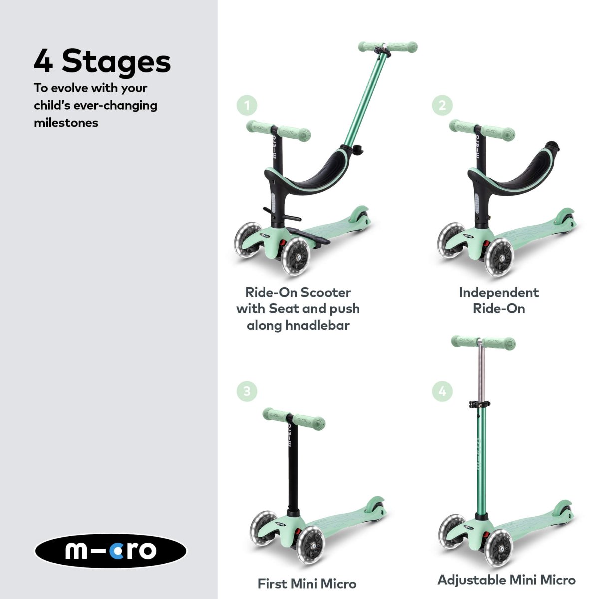 Micro Scooters Mini Micro 4-in-1 Mini 2 Grow Scooter – Scooters for children, available at Learning Bugs UK