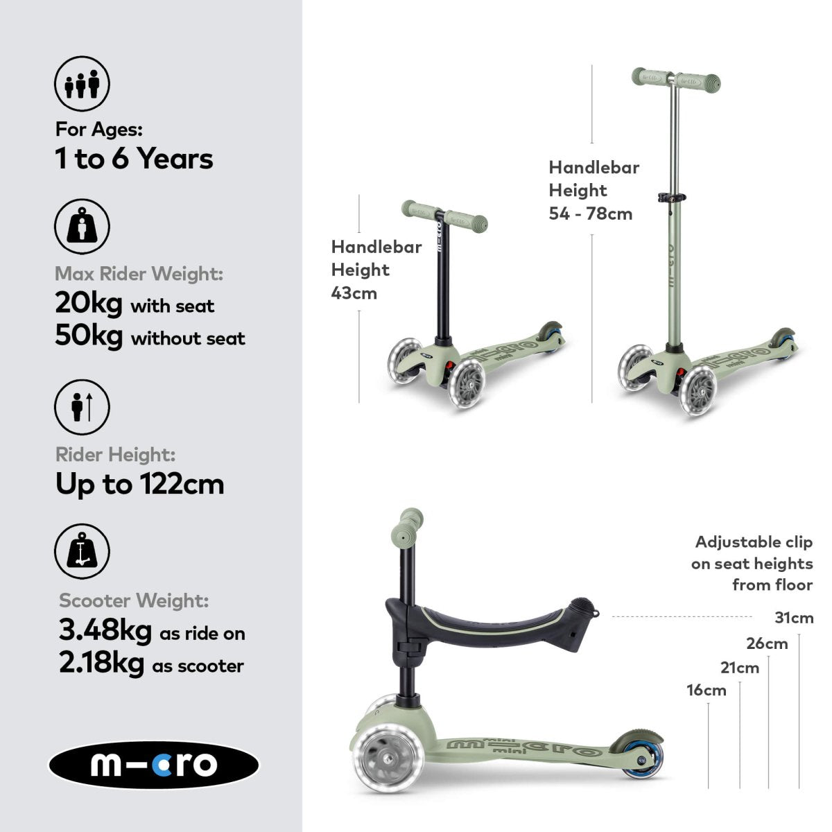 Mini Micro 4-in-1 Mini 2 Grow Scooter – for children, available at Learning Bugs UK