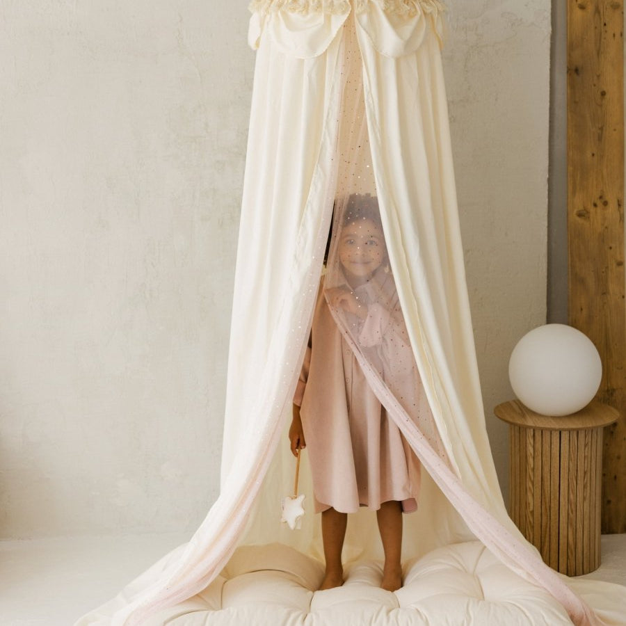 MINICAMP Kids Bed Canopy with Tulle & Tassels in Cream – Teepees for children, available at Learning Bugs UK