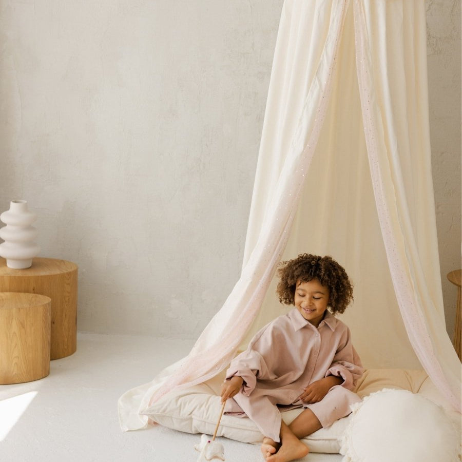 MINICAMP Kids Bed Canopy with Tulle & Tassels in Cream – Teepees for children, available at Learning Bugs UK